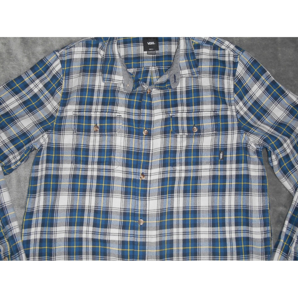 Mens‎ Vans Long Sleeve Shirt Size S Off The Wall Blue Plaid Button Down